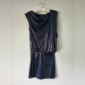 All Saints Amelia Foil Dress In Charcoal Slinky Draped Asymmetric Sz EU 36/ US 4